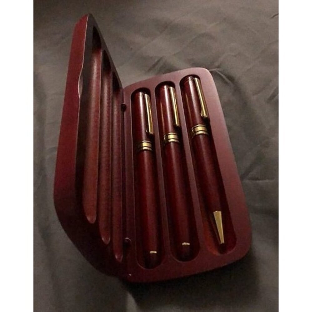 New 3 Pcs Wooden Pens Set with Gift Case/Best Writing Fountain Fancy Ballpoint